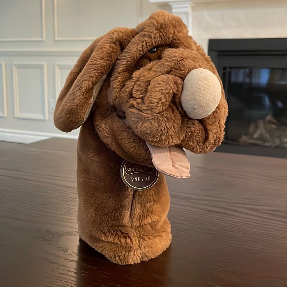 Wrinkles the Dark Brown Dog Head Puppet Good Condition 780796 9” tall